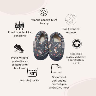 Detské textilné capačky Barefoot s ochranou - Sivé Rockets Copa cop