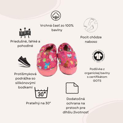 Detské textilné capačky Barefoot s ochranou - Cyklámenový Unicorn Copa cop