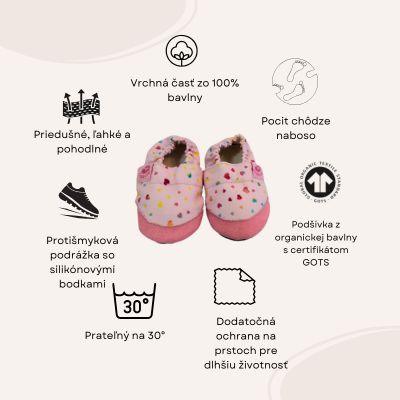 Detské textilné capačky Barefoot s ochranou - Hearts Copa cop