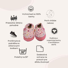 Detské textilné capačky Barefoot s ochranou - Hearts