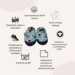 Detské textilné capačky Barefoot s ochranou - Panda