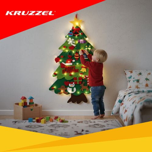 Vianočný stromček z plsti s ozdobami a LED svetlami Kruzzel