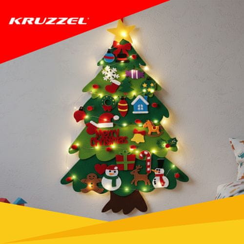 Vianočný stromček z plsti s ozdobami a LED svetlami Kruzzel