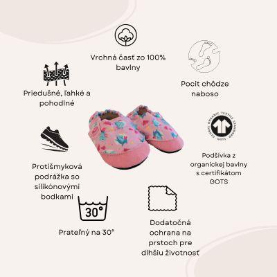Detské textilné capačky Barefoot s ochranou  - Pink Unicorn