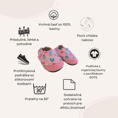 Detské textilné capačky Barefoot s ochranou  - Pink Unicorn