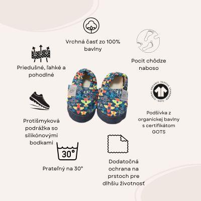 Detské textilné capačky Barefoot s ochranou - Lietadlo