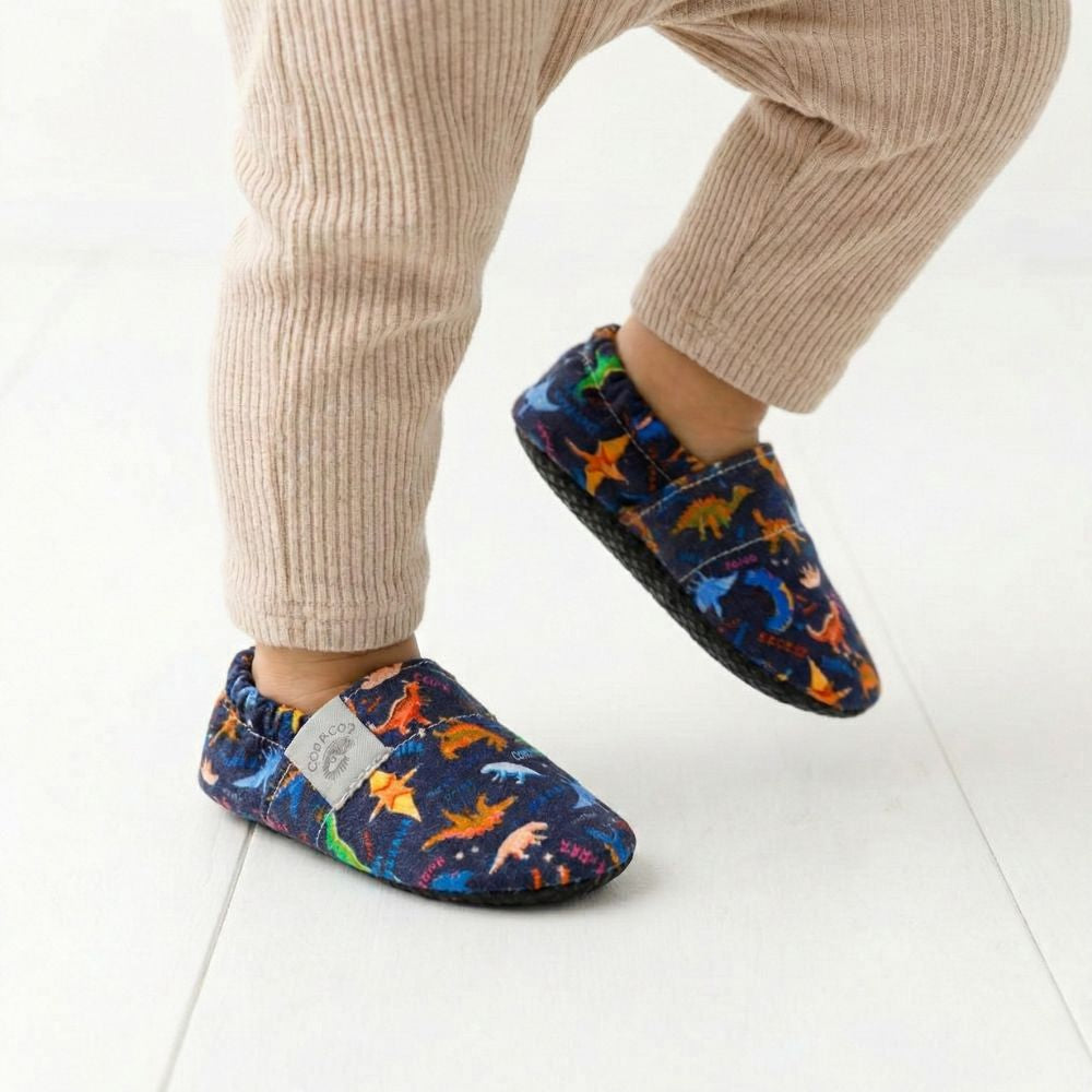 Detské textilné capačky Barefoot - Dino Copa cop